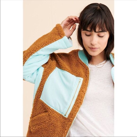 𝑓𝑟𝑒𝑒 𝑝𝑒𝑜𝑝𝑙𝑒 S Rust Rivington Sherpa Faux Shearling Jacket - Picture 2 of 12